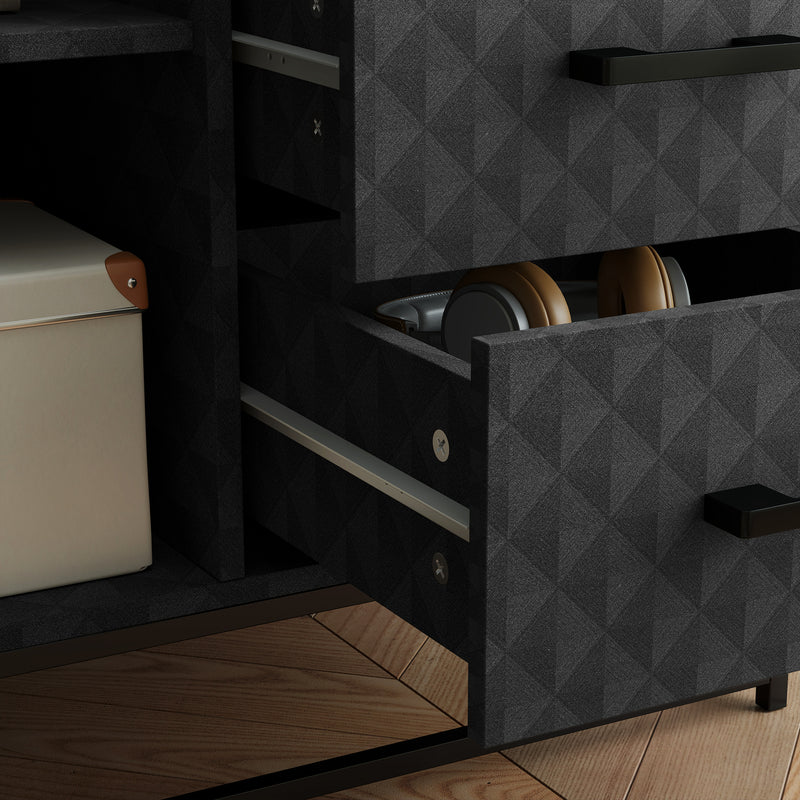 Black Sideboard Storage Cabinet with Adjustable Shelf Drawers and Open Compartment by HOMCOM