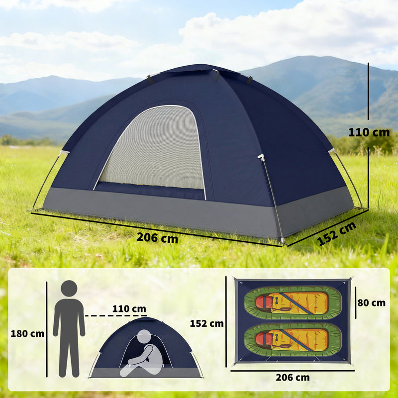 2 Person Camping Tent with Mesh Windows for Ventilation and Bug Protection Navy Blue