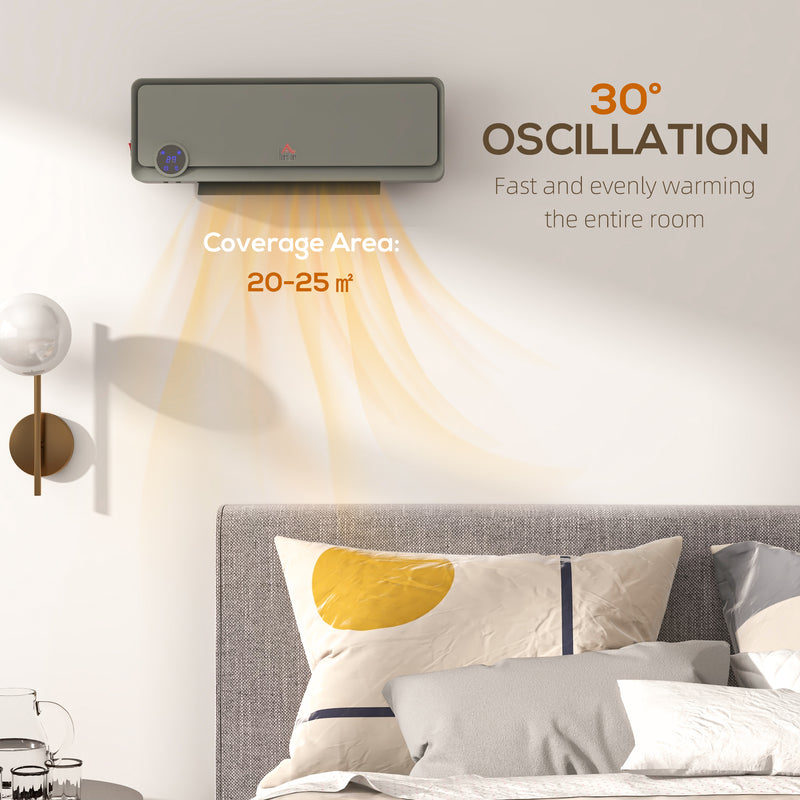 Wall Mounted Electric Heater with Timer and Remote Control for Home or Office Grey