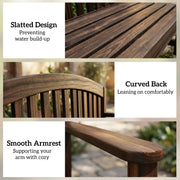 Wooden Garden Bench for Two with Curved Back and Armrests for Outdoor Comfort Carbonised Finish Outsunny