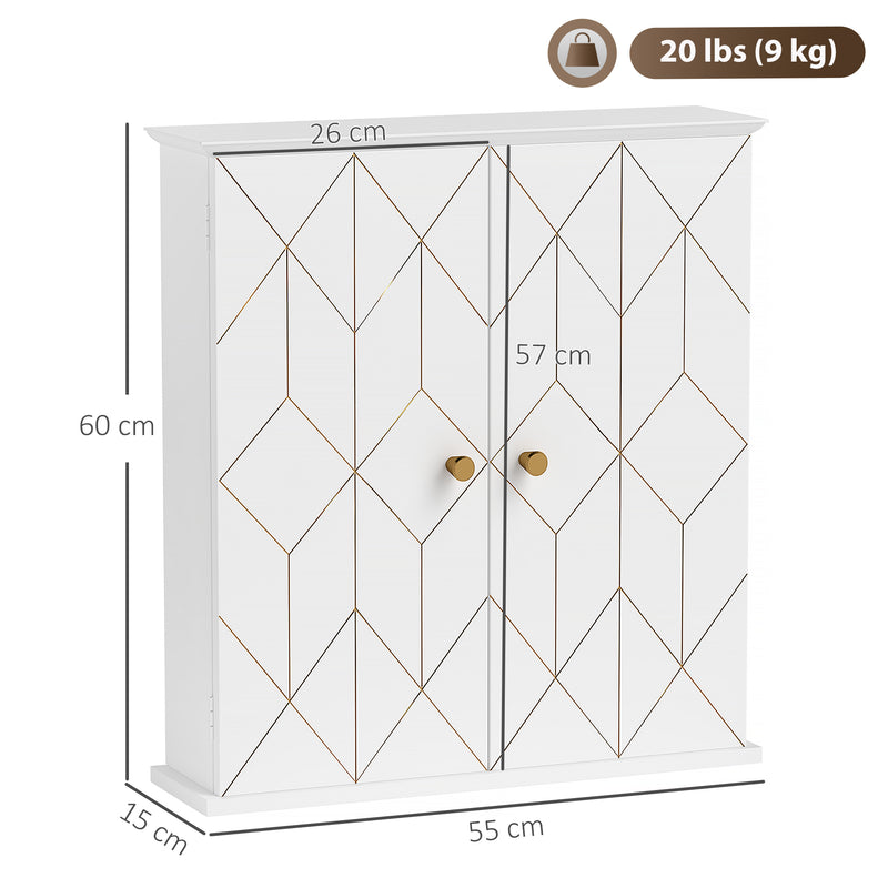 White Wall Mounted Bathroom Cabinet With Adjustable Shelf and Double Doors by HOMCOM