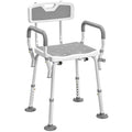 Height Adjustable Shower Chair with Backrest and Armrests for Elderly and Disabled, Light Grey Homcom