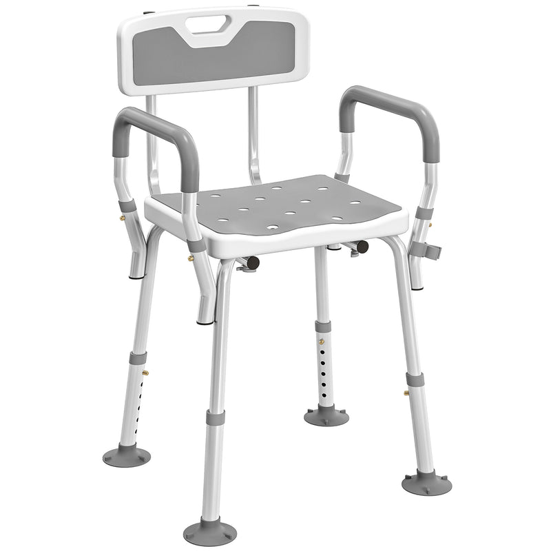 Height Adjustable Shower Chair with Backrest and Armrests for Elderly and Disabled, Light Grey