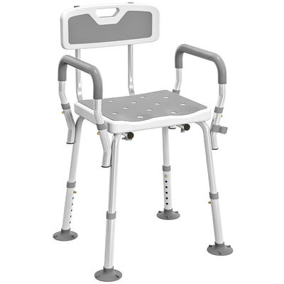 Height Adjustable Shower Chair with Backrest and Armrests for Elderly and Disabled, Light Grey Homcom