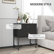 HOMCOM Elegant Two-Drawer Bedside Table Set of 2 - Black AOSOM