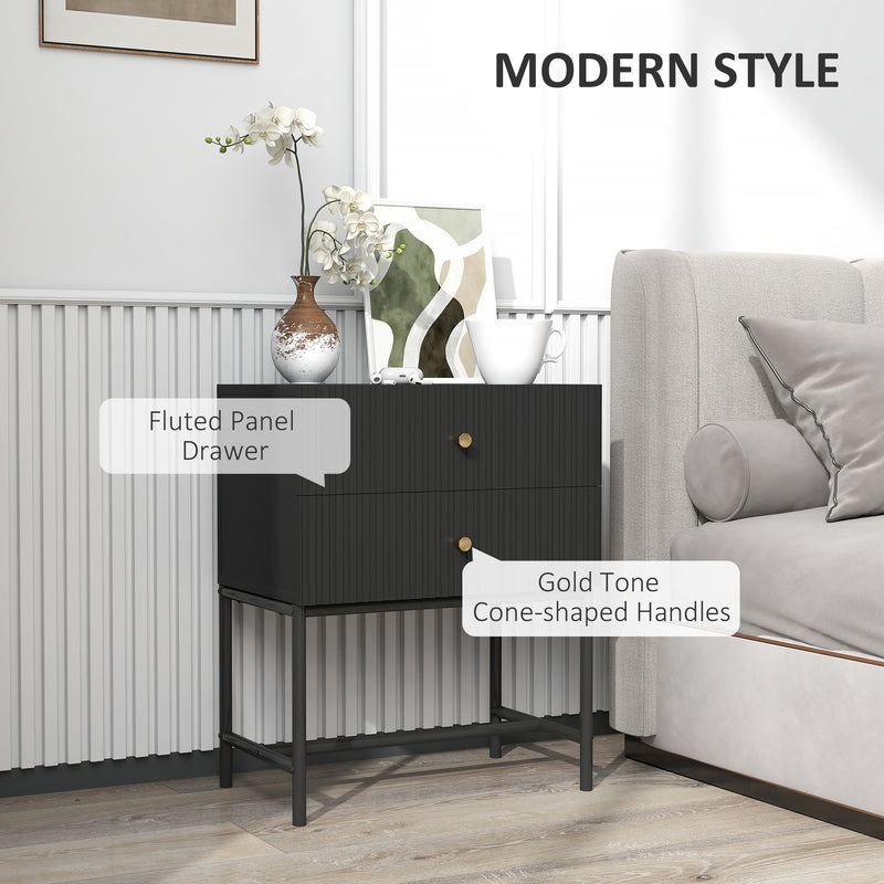 HOMCOM Elegant Two-Drawer Bedside Table Set of 2 - Black AOSOM