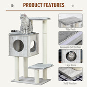 Cat Tree Tower With Jute Scratching Posts And Activity Centre For Large Cats 113cm Grey AOSOM