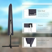 Dark Grey Cantilever Parasol Cover with Zipper and Rod for Garden Umbrella Protection