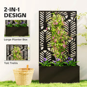 Metal Garden Planter with Trellis for Climbing Plants and Flowers Black Outsunny