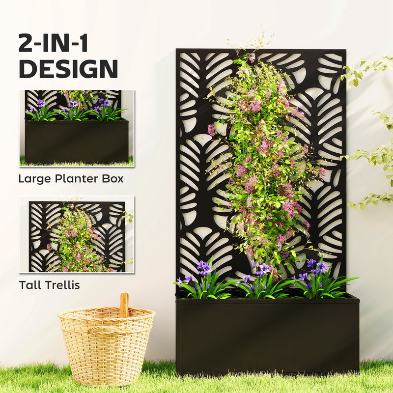 Metal Garden Planter with Trellis for Climbing Plants and Flowers Black Outsunny