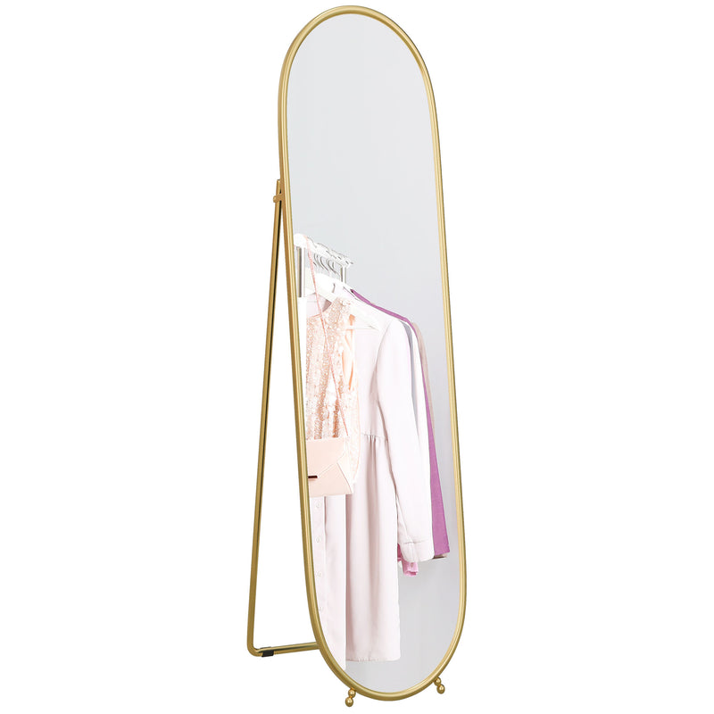 Full Length Two Way Curved Mirror Freestanding for Bedroom or Hallway, Gold Tone