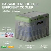 40L Portable Car Fridge Freezer with Dual Zone and LCD Display Light Green by Outsunny AOSOM