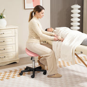 Pink Adjustable Saddle Stool with PU Leather and Steel Frame for Salon Spa Massage by HOMCOM