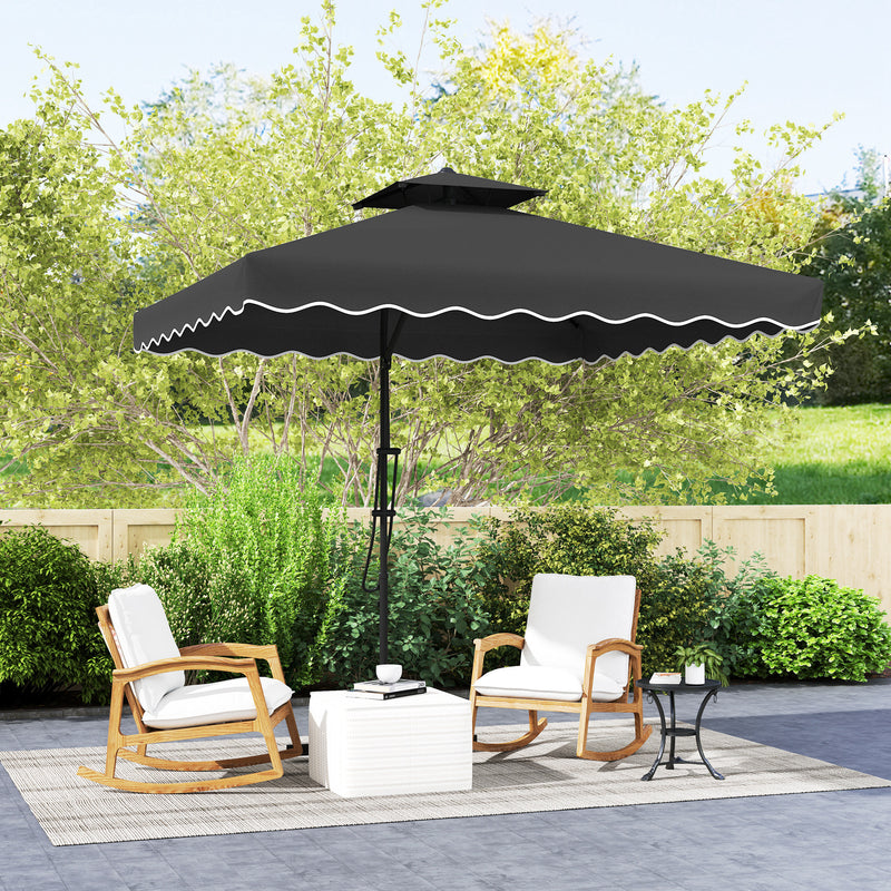 Black 2.5m Cantilever Garden Parasol with Ruffled Double Top and Cross Base by Outsunny