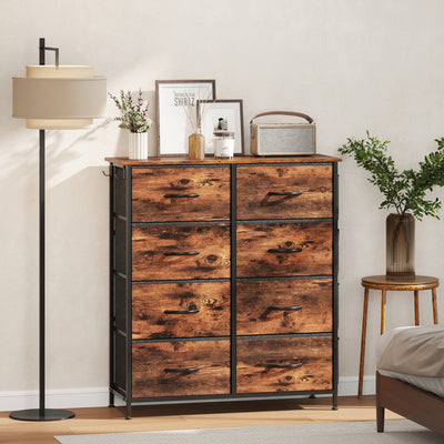 Chest of 8 Fabric Drawers with Wood Top for Bedroom or Hallway Storage Rustic Brown