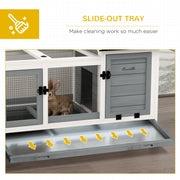 Wooden Rabbit Hutch With Removable Tray and Wheels Ideal for Guinea Pigs Grey