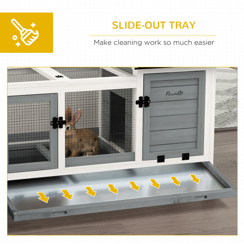 Wooden Rabbit Hutch With Removable Tray and Wheels Ideal for Guinea Pigs Grey