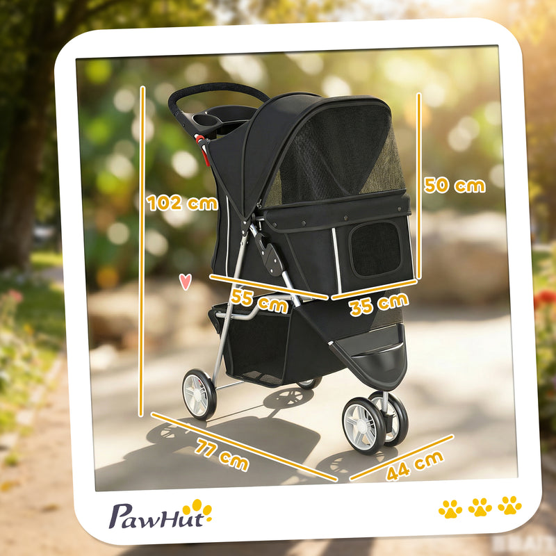 Dog Pram for Small Pets Up to 10 kg with Foldable Frame and Storage Basket Black AOSOM