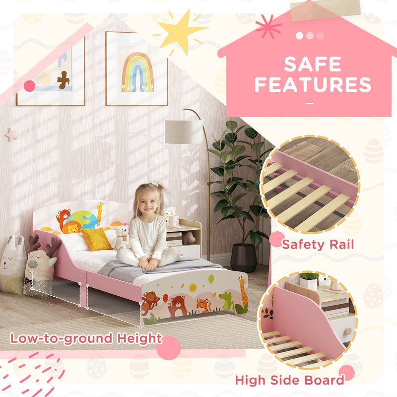 Cute Animal Themed Toddler Bed with Safety Rails 143 x 77 x 60cm by AIYAPLAY