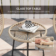 3 Piece Rattan Bistro Set with Acapulco Chairs and Glass Table for Garden Patio Balcony by Outsunny