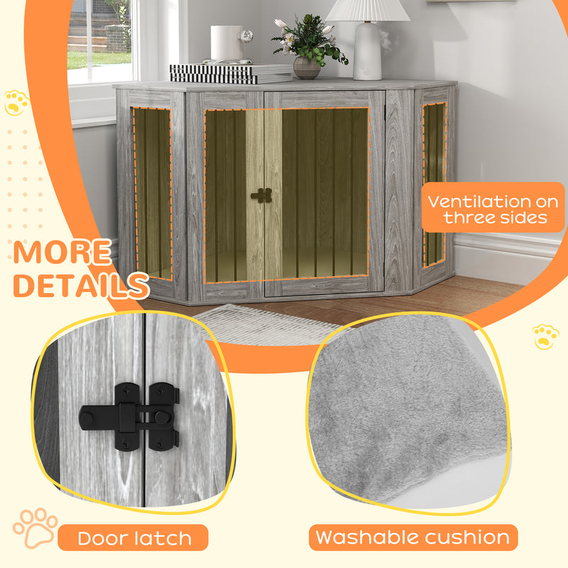 2 in 1 Dog Crate and Side Table with Soft Cushion Ideal for Medium Dogs Grey