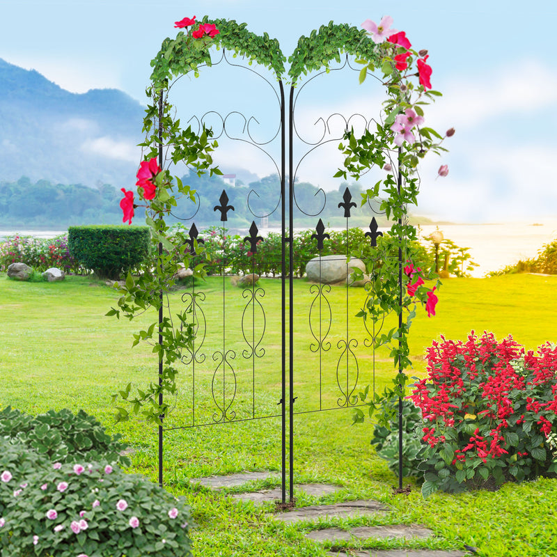 Set of 2 Metal Garden Trellises Scroll Design Supports Climbing Plants and Outdoor Vines