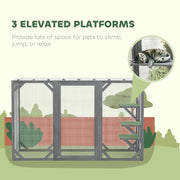 Grey Wooden Outdoor Cat House With Large Door, Platforms and Weatherproof Roof by PawHut