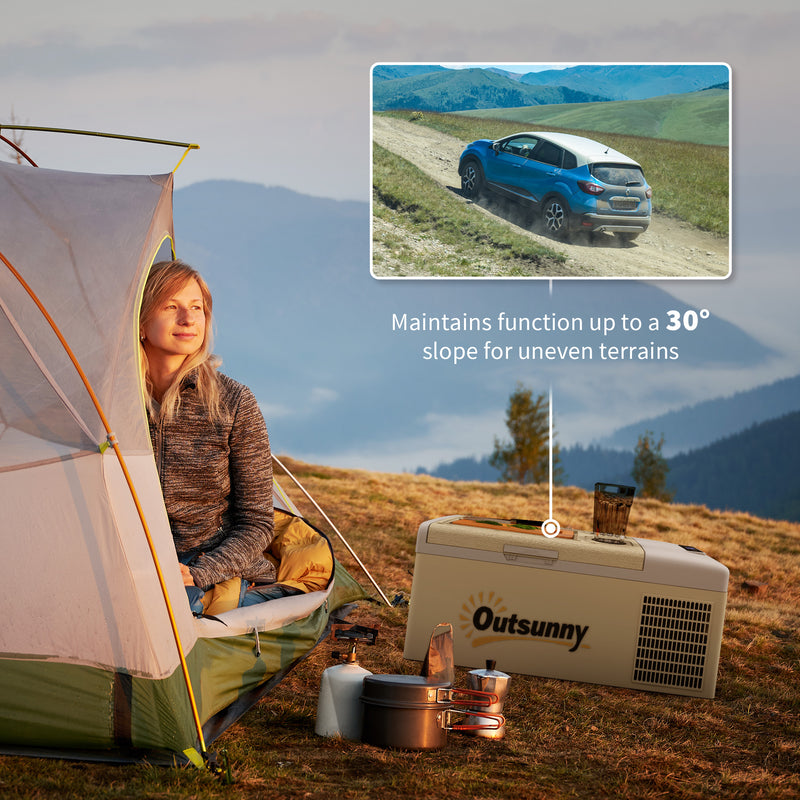 16L Portable Car Fridge with Adjustable Temperature Ideal for Travel and Camping Khaki Grey AOSOM