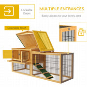 Wooden Rabbit Hutch With Spacious Outdoor Run Ideal For Gardens Or Patios Yellow