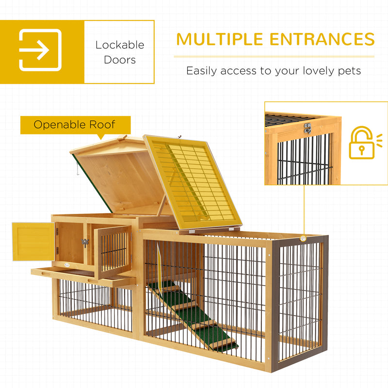 Wooden Rabbit Hutch With Spacious Outdoor Run Ideal For Gardens Or Patios Yellow