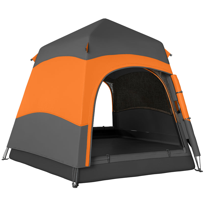Pop Up 4 Person Tent for Quick Camping Shelter with Mesh Windows Orange and Dark Grey