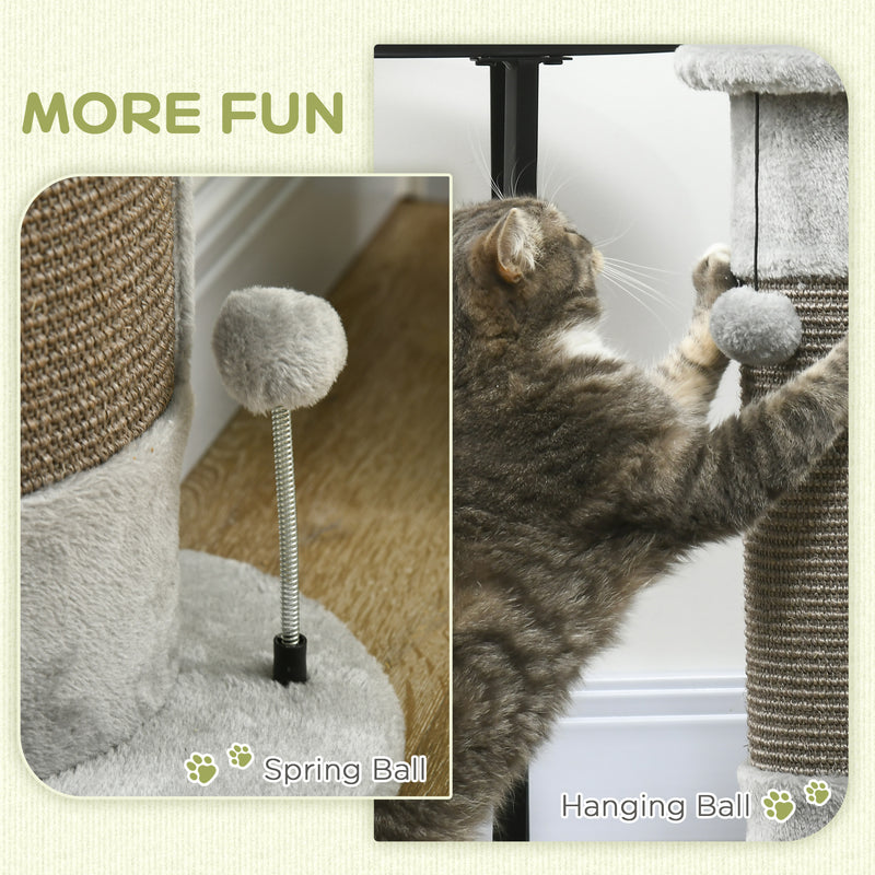 Cat Scratching Post 58cm Tall with Plush Cover and Play Balls for Corner Use Grey