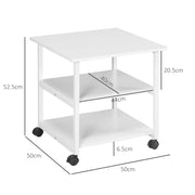 Three Tier Steel Printer Trolley with Lockable Wheels for Home Office Use, White