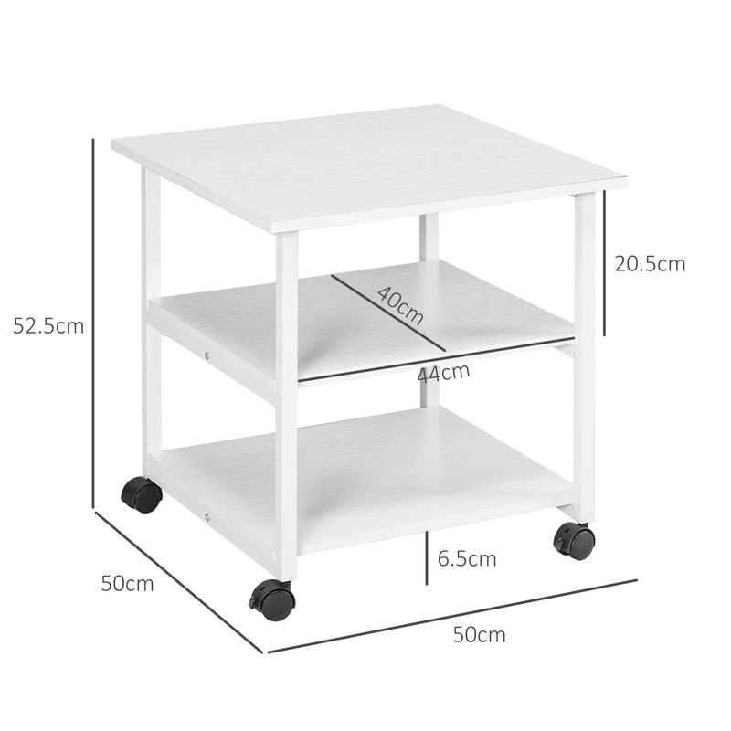Three Tier Steel Printer Trolley with Lockable Wheels for Home Office Use, White