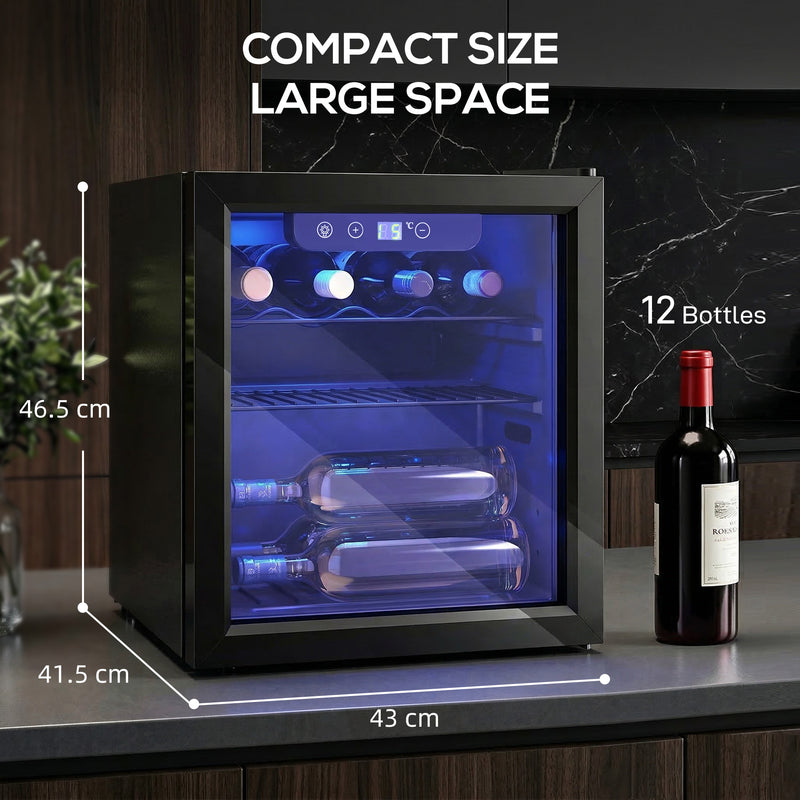 Wine Cooler for 12 Bottles with Double Glass Door and Quiet Operation Black Homcom