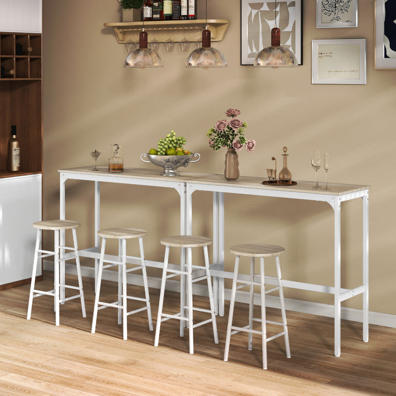 Bar Table Set for Small Kitchens or Flats with Stools and Oak Effect Top White