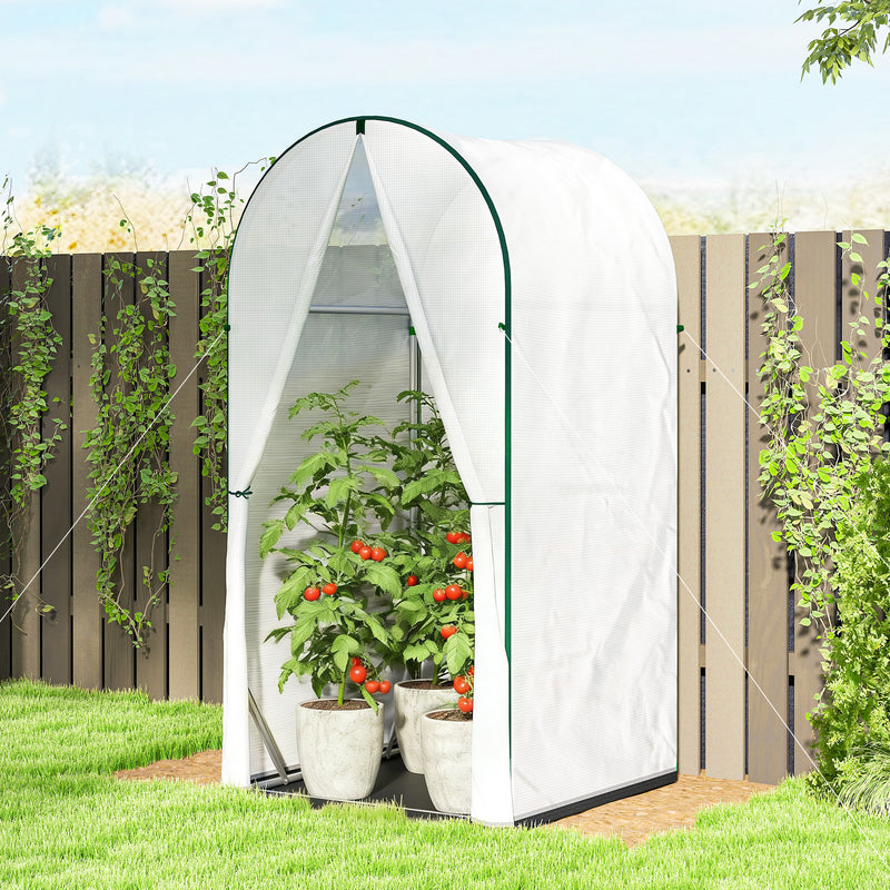 Portable Mini Greenhouse With Roll Up Door Ideal For Small Gardens And Patios White AOSOM