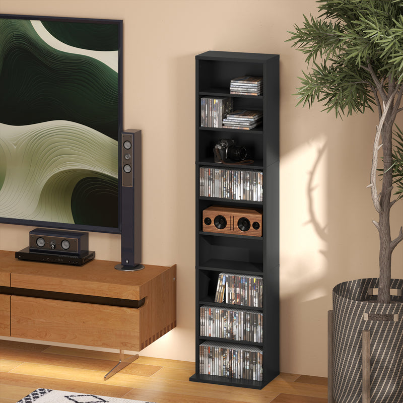 Black Narrow CD Storage Tower Cabinet for Small Spaces 260 Disc Capacity