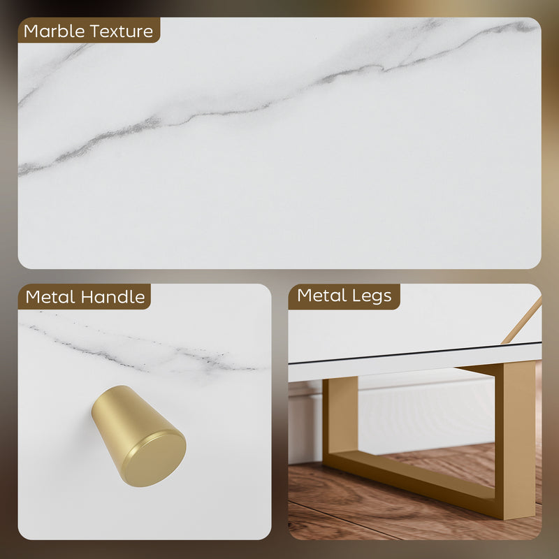 Modern Sideboard Storage Cabinet with Adjustable Shelves for Home Organisation, White Marble Tone