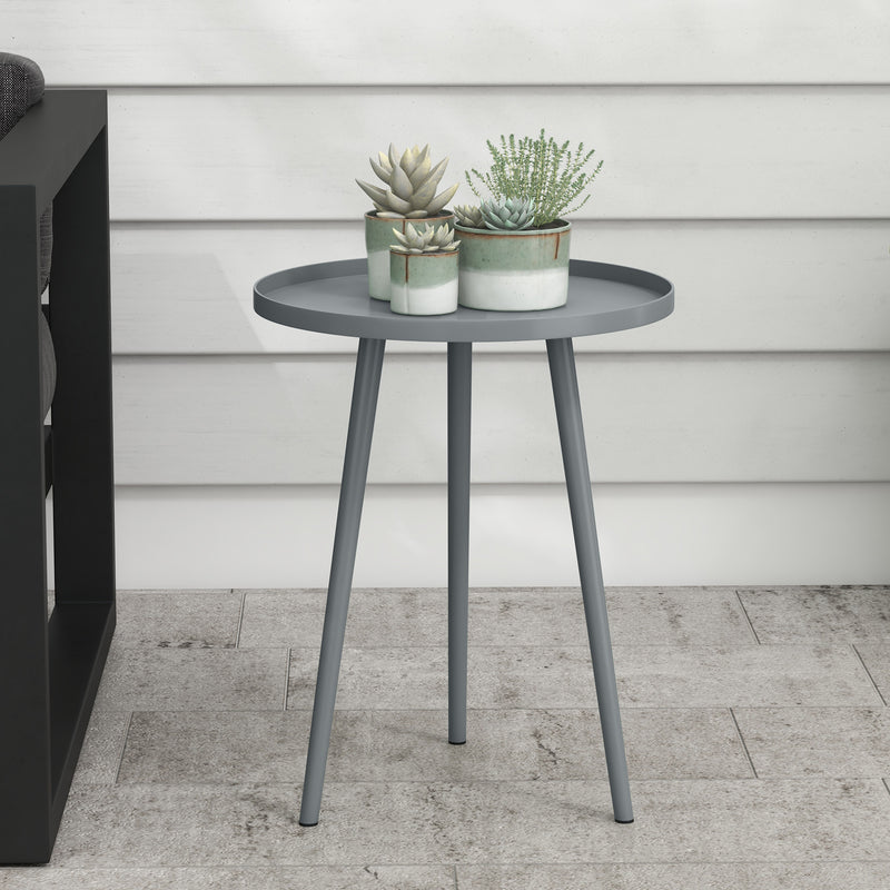 Outsunny Round Garden Coffee Table, Outdoor Side Table with Rounded Steel Edge, Ø40 x 50H cm, Grey AOSOM