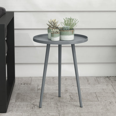 Outsunny Round Garden Coffee Table, Outdoor Side Table with Rounded Steel Edge, Ø40 x 50H cm, Grey AOSOM
