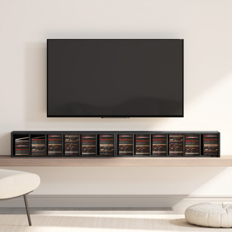 CD and Media Storage Shelves Set of 2 with Adjustable Compartments Black