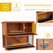 Two Tier Wooden Rabbit Hutch with Run 102cm Large Guinea Pig Cage for Outdoors Orange