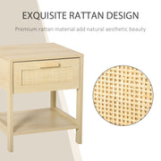 Rattan Bedside Table With Drawer And Shelf For Bedroom Or Living Room Storage