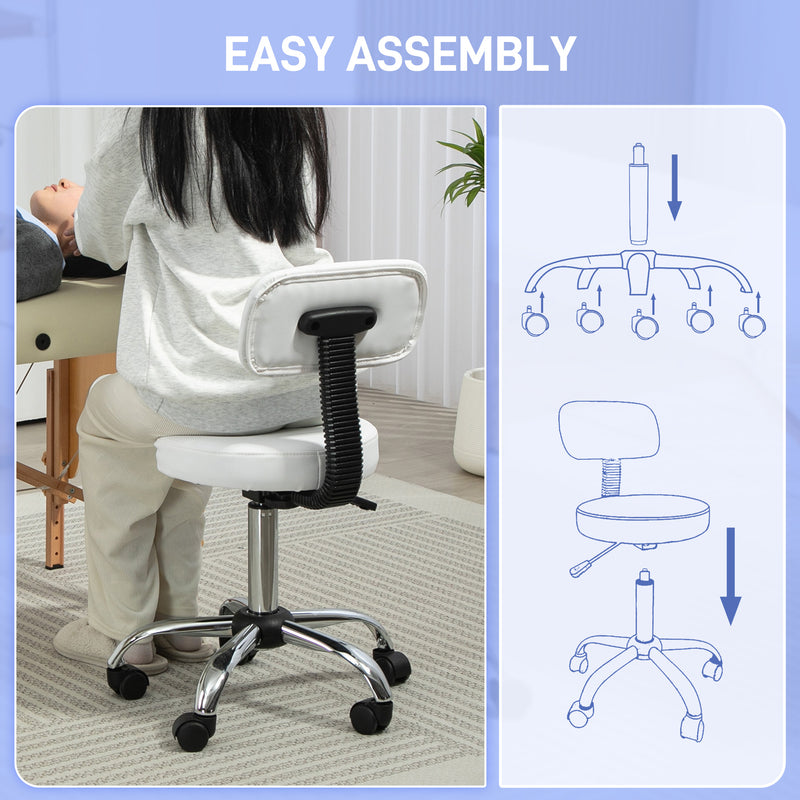 White 360 Degree Swivel Salon Stool with Adjustable Height by HOMCOM