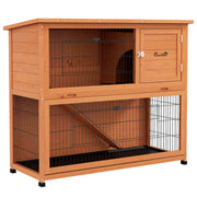Two Tier Wooden Rabbit Hutch with Run 102cm Large Guinea Pig Cage for Outdoors Orange