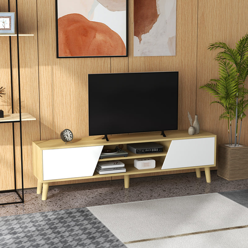 Scandinavian Style TV Cabinet With Open Shelf and Cupboard Storage for Living Room White