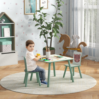 Kids Wooden Table and Chairs Set with Storage for Learning and Play Ages 3 to 6, Green
