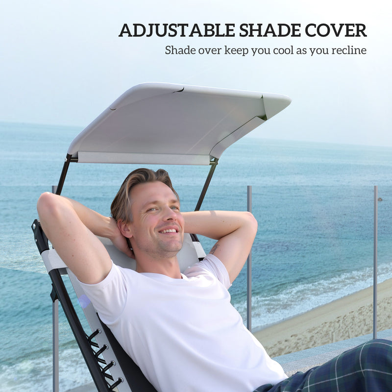 Set of 2 Light Grey Zero Gravity Outdoor Recliner Chairs with Canopy and Cushion by Outsunny