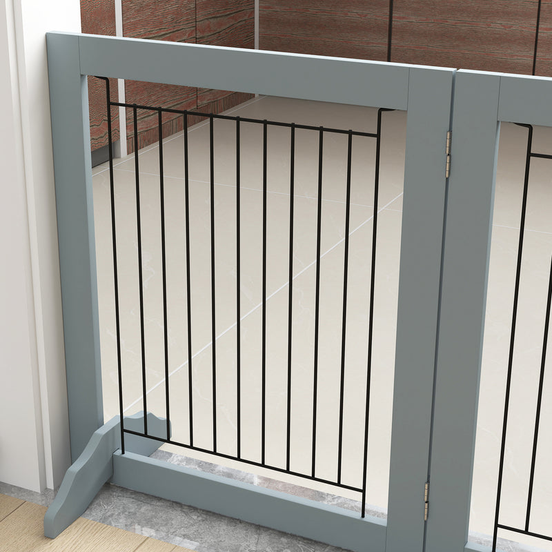 Grey Foldable Pet Gate with Three Panels and Two Support Feet by PawHut